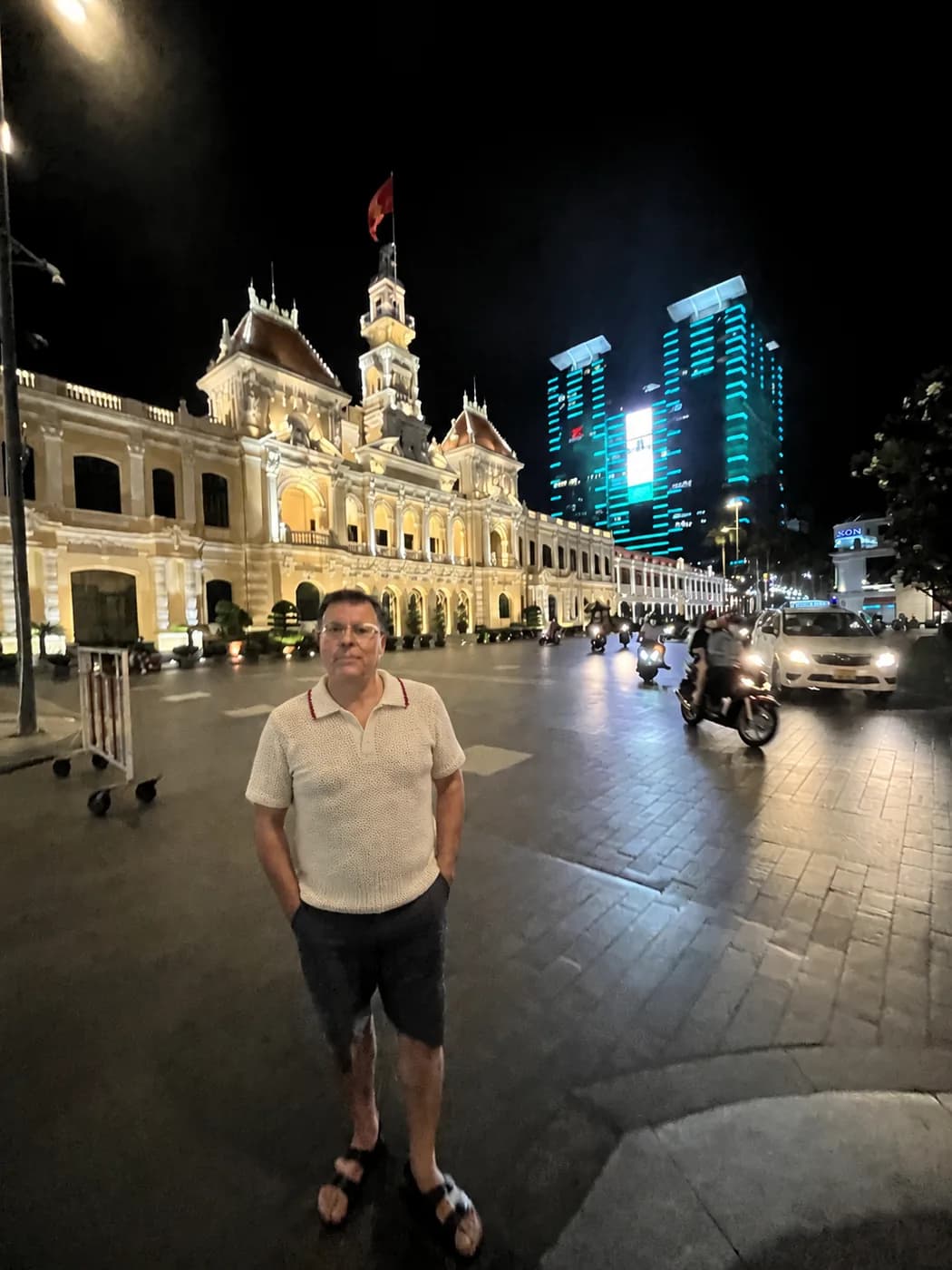 Lightweight hand-knit ribbed polo worn with shorts in the city
